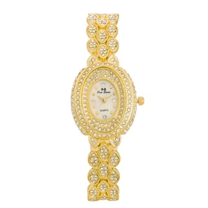 Women Quartz Watch Rhinestone Encrusted Oval Dial Alloy Link Bracelet Fashion Luxury Elegant Wristwatch For Lady