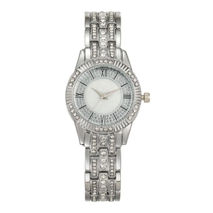 Elegant silver steel watch for women with rhinestone inlay and Roman numeral dial