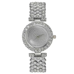 Elegant silver women's watch with full diamond crystals and rhinestone stainless steel band