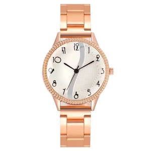 Montre À Quartz Pour Femme Strass Or Rose Bracelet En Alliage Chiffres Arabes Affichage Analogique Mode Élégante
