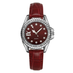 Montre À Quartz Pour Femme Cadran Étoilé À Strass Bracelet En Cuir Texture Crocodile Mode Élégante Montre Analogique