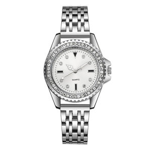 Luxuriöse Damen-Quarzuhr aus Edelstahl mit Strass-Lünette und funkelndem Diamant-Zifferblatt
