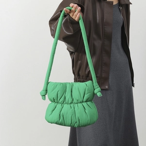 Women Puffer Cloud Bag Nylon Pleated Padded Shoulder Bag With Knotted Strap Slouchy Underarm Handbag For Daily Travel