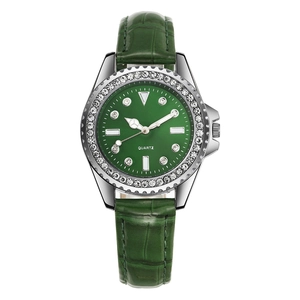 Elegant Ladies Quartz Watch Featuring Crocodile Pattern Faux Leather Strap And Rhinestone Bezel Fashion Wristwatch
