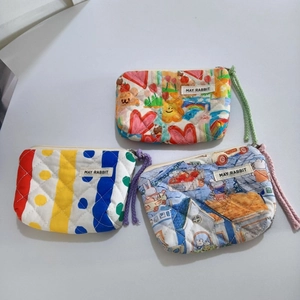 Lot de mini pochettes en coton matelassé avec imprimés cœur et fleurs pour rouges à lèvres