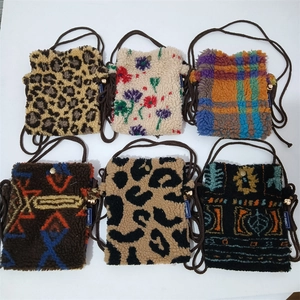 Mini Crossbody Phone Bag Plush Lamb Wool Leopard And Cartoon Print Lightweight Cute Small Square Handbag Women