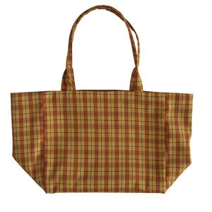 Retro plaid canvas tote bag in yellow and red pattern with large capacity design