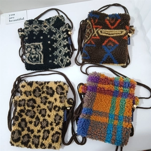 Plush mini crossbody phone bags for women in leopard print and vintage patterns