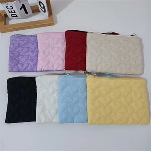 Quilted Heart Pattern Mini Storage Bag Portable Polyester Zipper Coin Purse Cute Candy Colors Makeup Pouch For Women