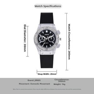 Tableau des tailles détaillé de la montre à quartz pour hommes avec lunette strass
