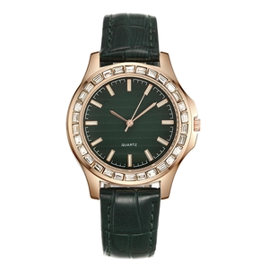Damen Quarz Armbanduhr Elegante Strass Lünette Wellenmuster Zifferblatt Kunstlederarmband Mode Business Casual