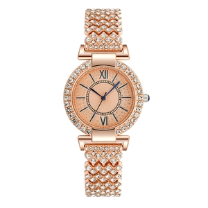 Orologio da donna di lusso in oro rosa con cristalli completi e numeri romani