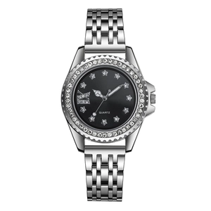 Montre À Quartz Mode Femme Luxe Strass Étoile Cadran Bracelet Acier Allié Élégante Ronde