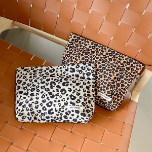 Fashion Corduroy Leopard Print Makeup Bag Large Capacity Portable Cosmetic Storage Pouch For Women Travel Daily Clutch