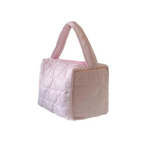Pink heart quilted handbag cosmetic organizer with zipper closure for women