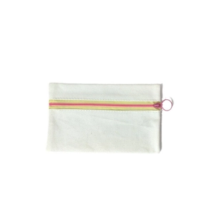 Minimalist canvas pencil case with pink zipper and yellow trim, portable storage pouch