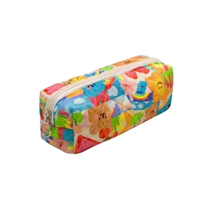 Floral quilted cotton pencil case with bear patterns and large capacity for stationery