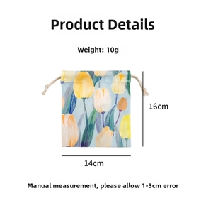 Floral drawstring storage pouch with dimensions 14x16cm and lightweight 10g design