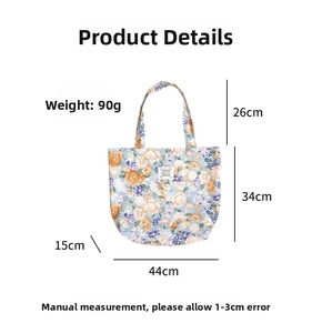 Spécifications de taille du sac fourre-tout à fleurs montrant la largeur et la hauteur