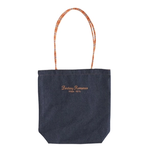 Borsa tote in denim blu scuro con ricamo Fantasy Romance e manici intrecciati