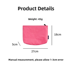 Detailed product size guide for large pink nylon makeup bag with weight and measurements