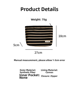 Detailed dimensions of the black and yellow striped travel pouch with weight 75g