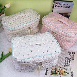 French vintage quilted makeup bags with cherry, bear and floral patterns