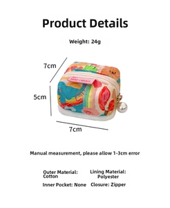 Cute cartoon tent-style earphone storage pouch with floral bear print and pearl detail