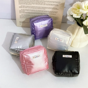 Portable Cosmetic Bag Coated Oxford Cloth Puffy Square Storage Pouch For Makeup Digital Accessories Travel Daily Cute