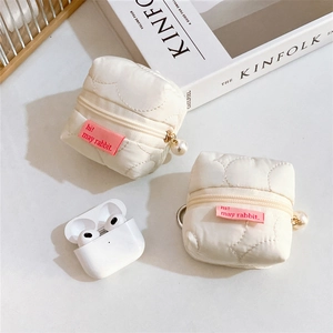 Mini Quilted Coin Purse Artificial Pearl Pendant Zipper Small Storage Pouch For Wireless Earphone Keys Portable Sweet Style Women