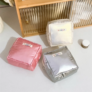 Chic square portable storage bags in glossy pink, silver, and pearl white colors