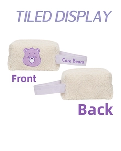 Vues avant et arrière d'une trousse à maquillage Care Bears en peluche blanche brodée