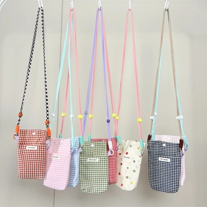 Plaid and polka dot cotton crossbody phone bags with shoulder straps for women