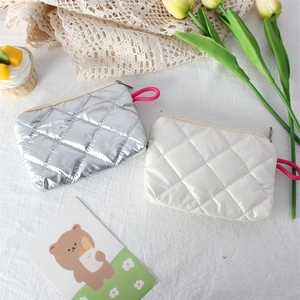 Quilted PU Leather Coin Purse Waterproof Diamond Pattern Mini Cosmetic Storage Bag With Lanyard Zipper For Women Girls