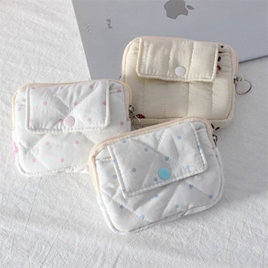 Minimalist quilted coin purse set with colorful polka dots and key ring attachment