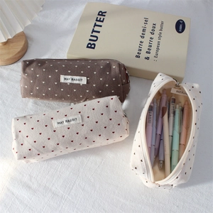 Aesthetic polka dot heart pencil case with large capacity for student stationery