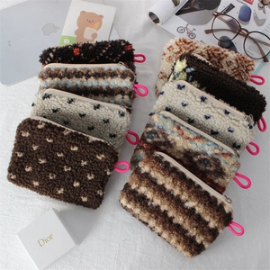 Retro Plush Sherpa Coin Purse Mini Makeup Bag Soft Fleece Zipper Pouch Portable Lipstick Storage Travel Organizer Women