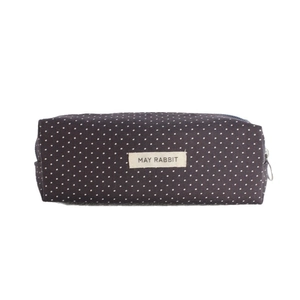 Minimalist brown polka dot pencil case with MAY RABBIT label and sturdy zipper closure
