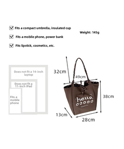 Floral lining and large capacity dimensions of the brown canvas tote bag with bow detail