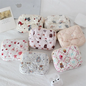 Cartoon Quilted Coin Purse Mini Storage Bag With Button Flap Zipper Metal Hook Cute Animal Pattern For Women Girls