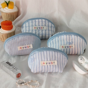 Mini shell bags in blue stripes and plaid, set of 4 for lipstick and coins storage