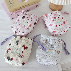Quilted cotton drawstring camera storage bags in four cartoon patterns for dust protection