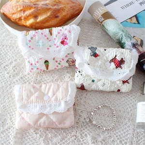 Quilted mini coin pouch with lace trim and cute rabbit floral patterns in various colors