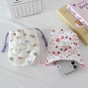 Quilted cotton drawstring storage bags with cute elephant and rabbit cartoon patterns