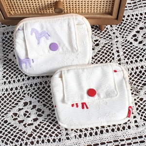 Mini fabric wallet set with jacquard pony pattern embroidery and front flap pocket