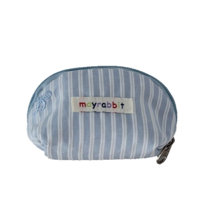 Mini shell-shaped coin purse with blue stripes and embroidered bow-knot decoration