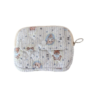 Quilted cartoon bear pattern multi-purpose card holder wallet with flip cover