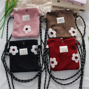 Mini Plush Crossbody Bag Soft Shoulder Phone Pouch Cute Flower Bow Heart Embroidery Versatile Casual For Women Girls