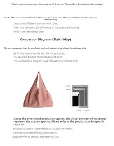Size chart showing red checkered tote bag dimensions with iPad for scale comparison