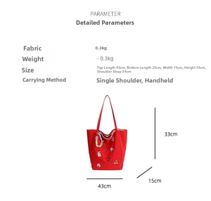 Spécifications de taille et sac cabas en toile rouge avec broderie cartoon